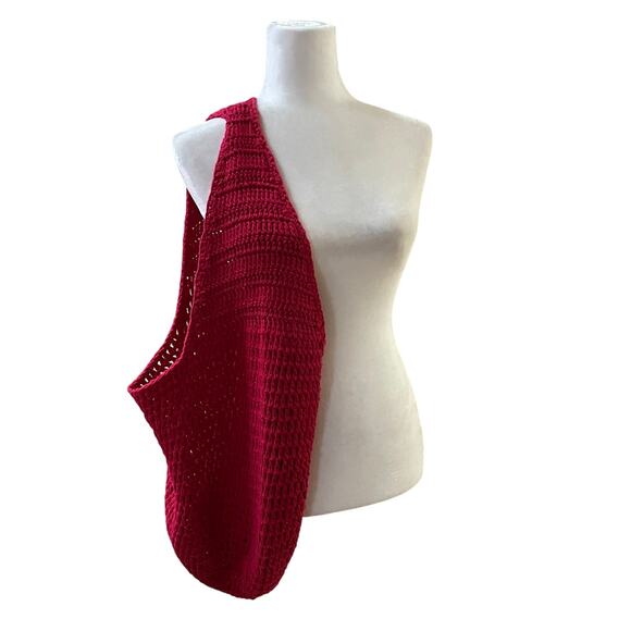 Handmade Red Crochet Granny Bottom Large Stretchy Shoulder Bag Market Tote Tote - Picture 2 of 11